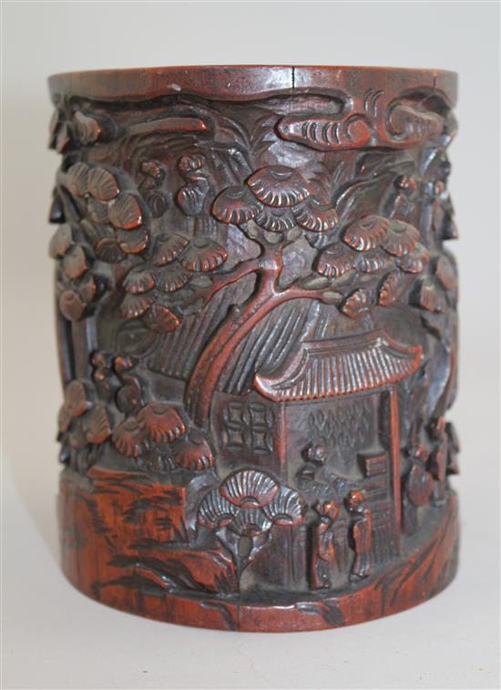 A Chinese bamboo brush pot, 18th / 19th century, height 15.8cm